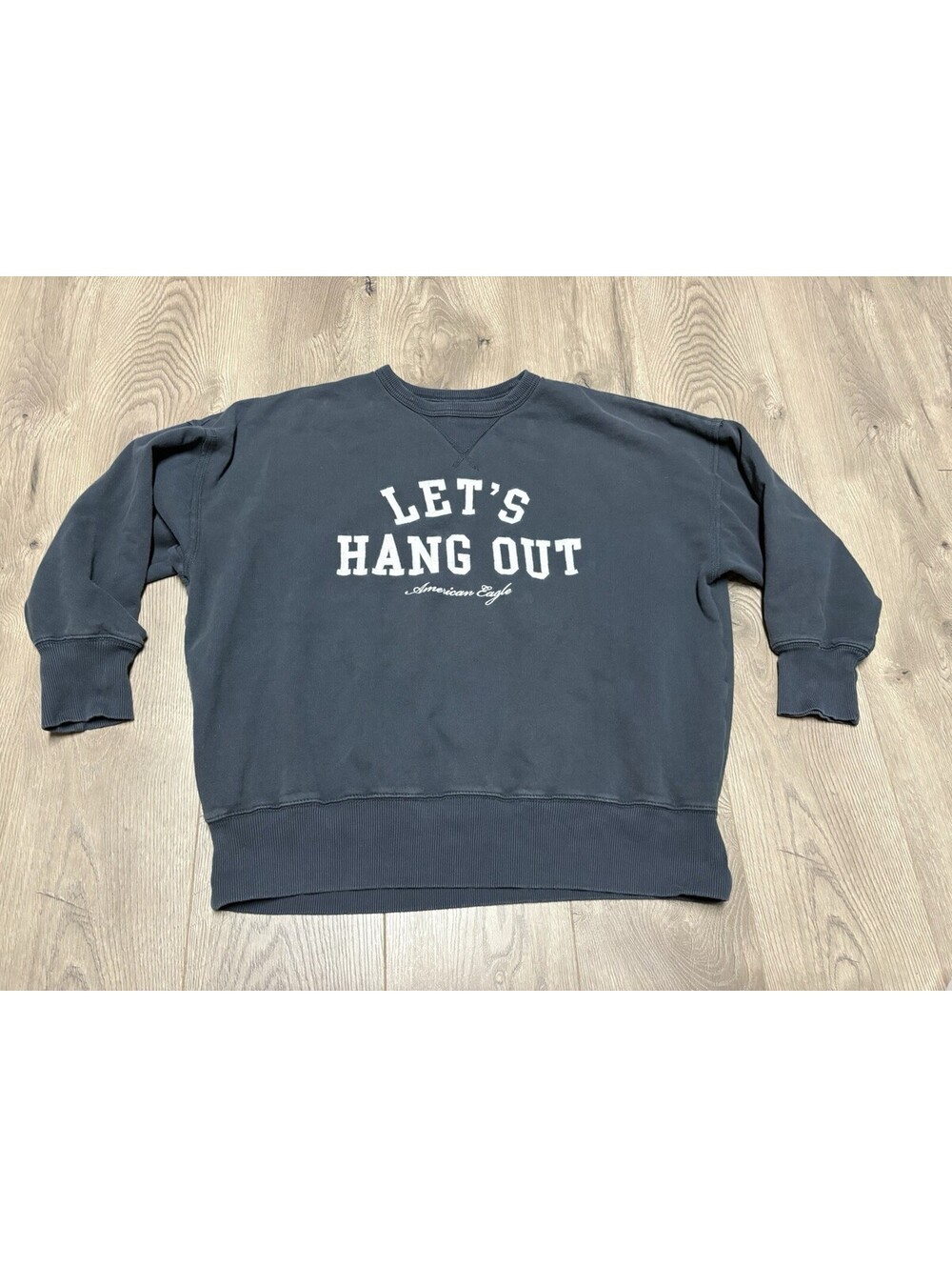 American Eagle Oversized Crew Neck Sweatshirt Size Large Black Lets Hang Out
